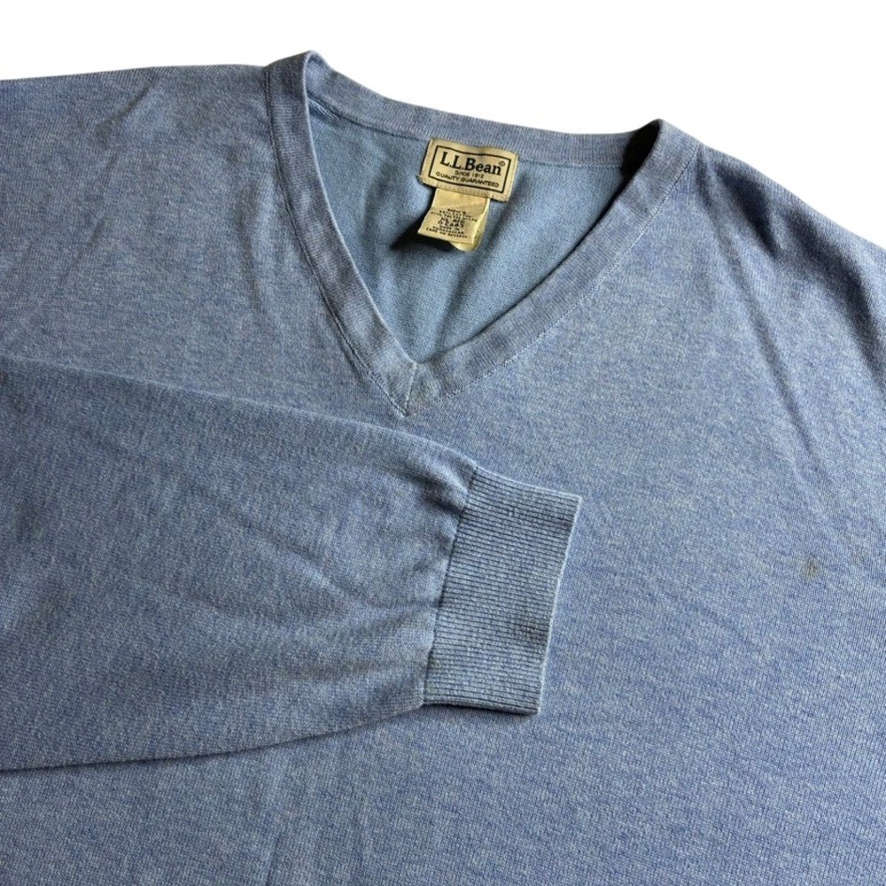LL Bean Men's XL Regular Blue V Neck Long Sleeve‎ Sweater Cotton Blend Casual